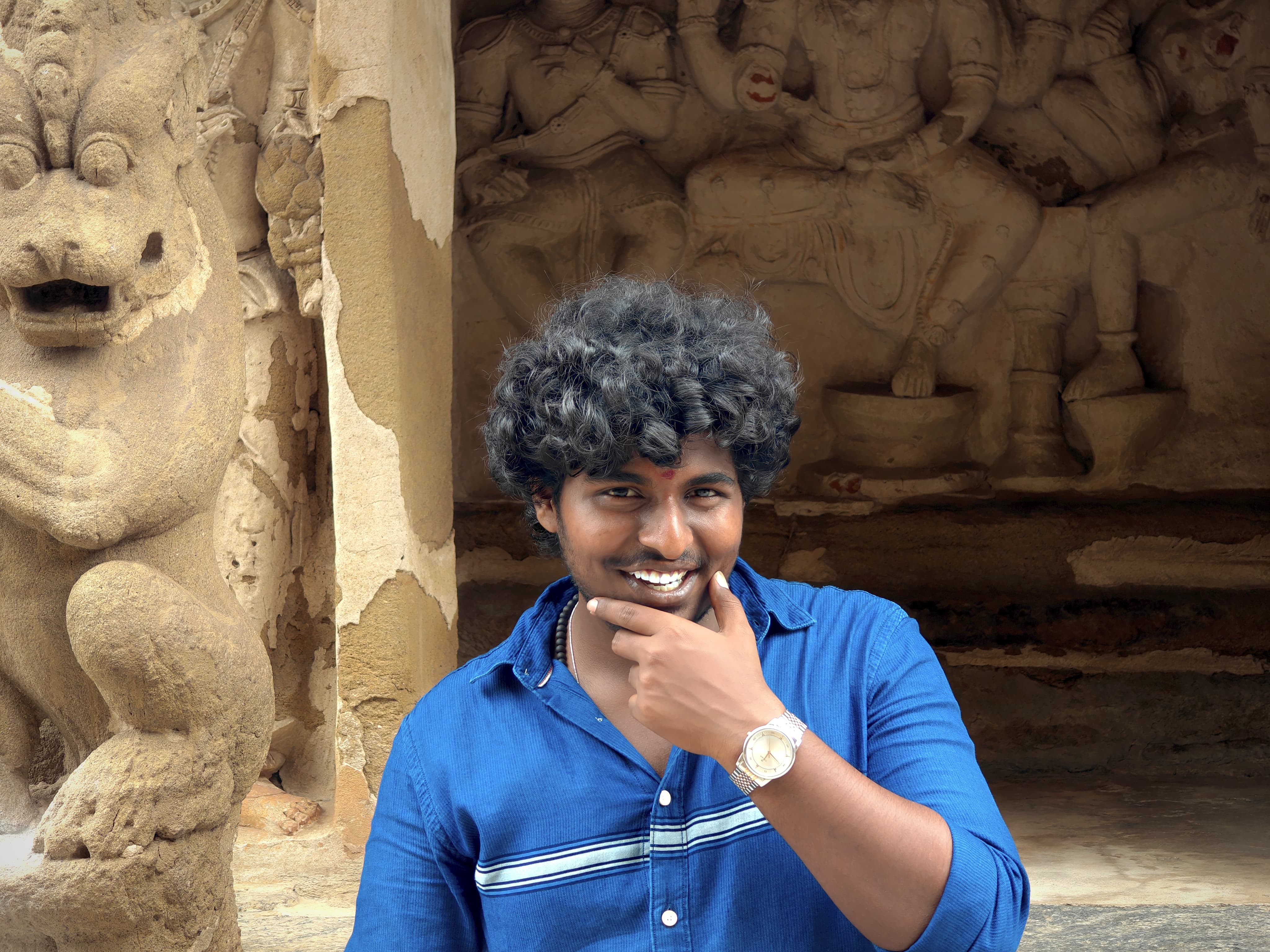 Gowtham Blue Shirt Temple Smile